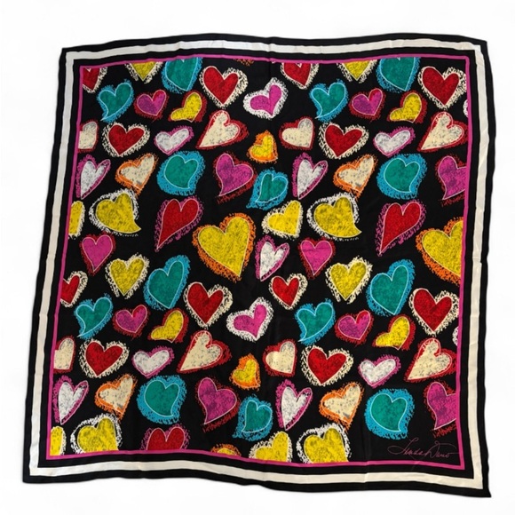Silk Scarf Vintage Hearts 1980s - Picture 3 of 9
